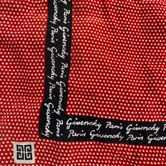 Givenchy Vintage Red Blue Silk Logo Scarf - Picture 13 of 13